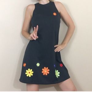 Vintage Zanoni Flower Hippie Black Dress S…